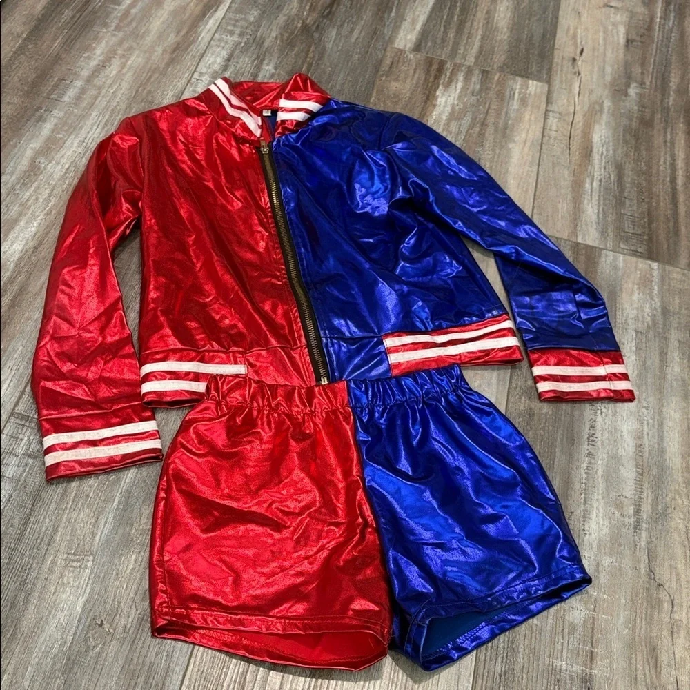 Harley Quinn Suicide Squad Halloween Colorful Jacket and Shorts Set Costume 140